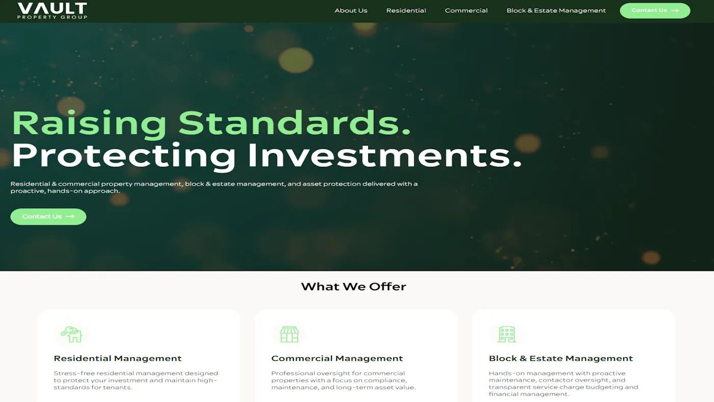 Vault Property Group website design project