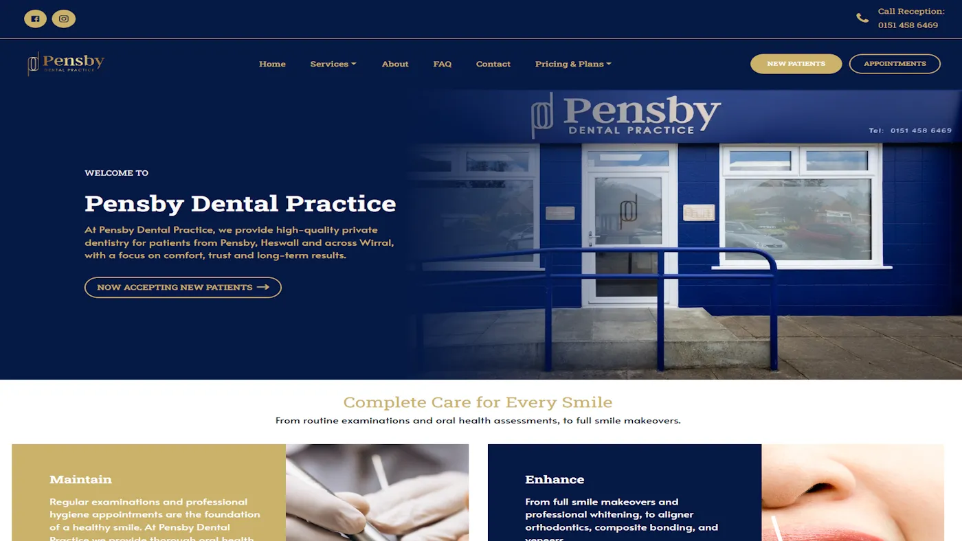 Pensby Dental Practice website design project