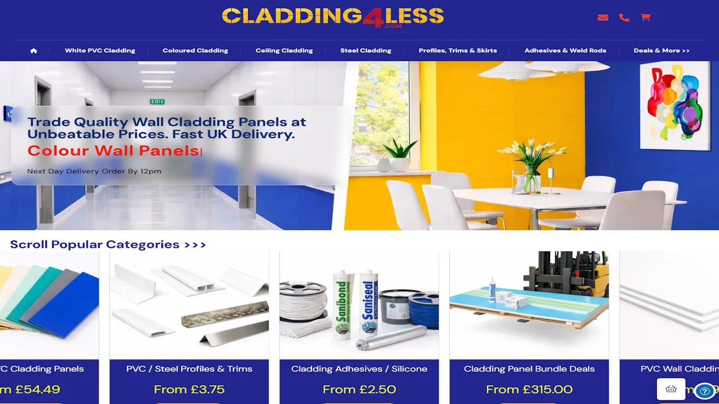 Cladding4Less website design project