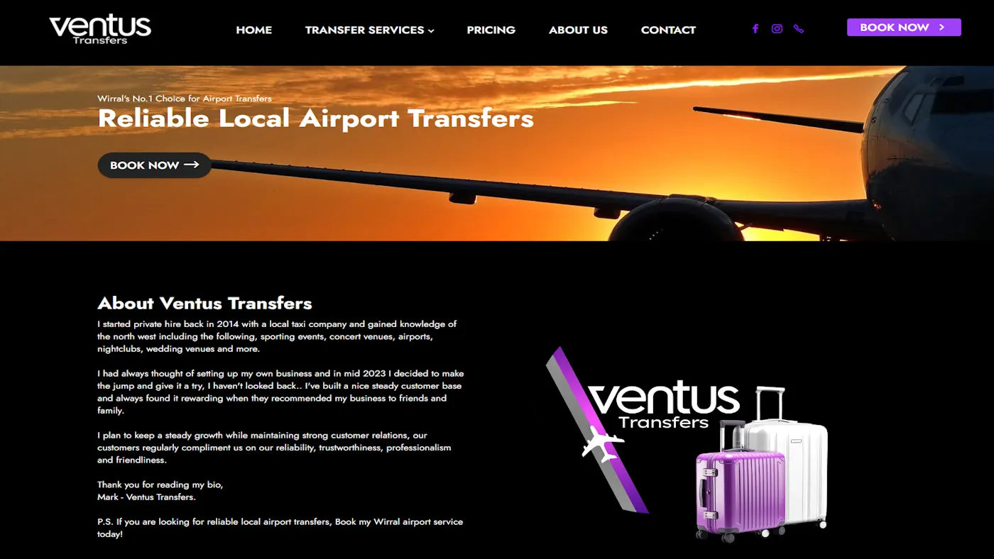 Wirral Airport Transfers website design project